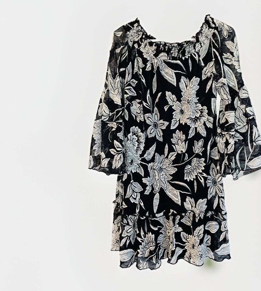 Westport Navy Floral Off The Shoulder Lace Dress Size M Stretch Lined